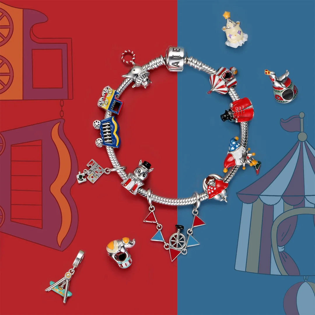 Real 925 Sterling Silver Colorful Circus Theme Performance Charms Original DIY Bracelet Beads Jewelry Making Wonderful Life