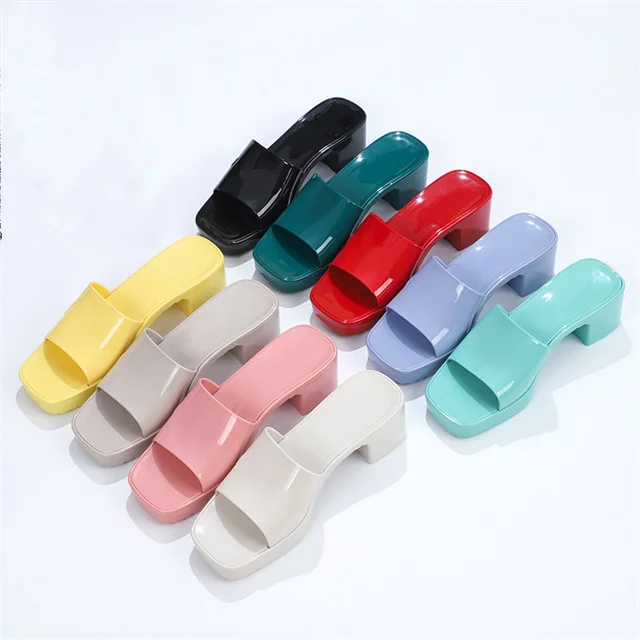 

New design summer slide jelly high - end slippers high - heeled leisure outdoor holiday lady slippers, Pink - red - green - yellow - purple - gray