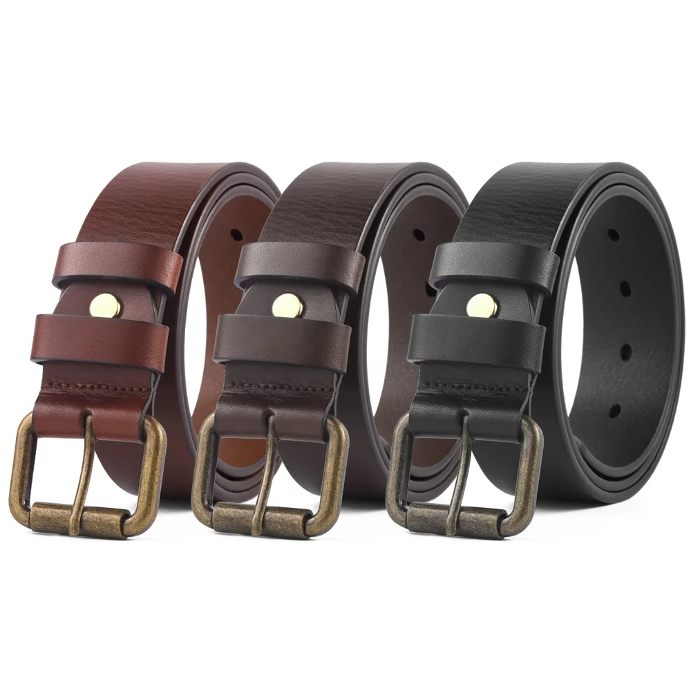 

Best leather belts Drop shipping men belt vintage pin buckle luxury strap cow genuine leather belt