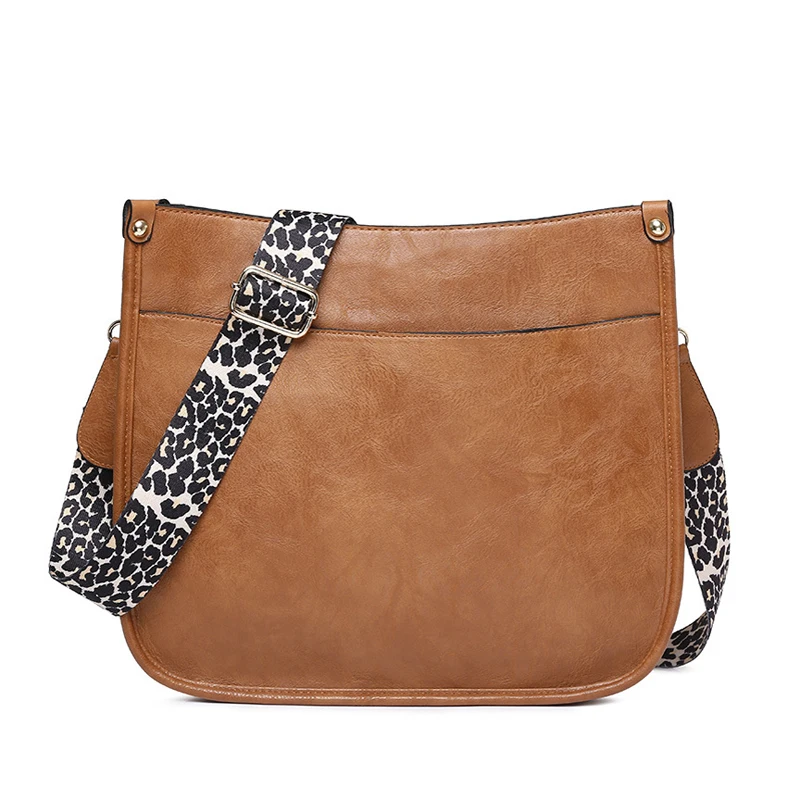 

New Design Lady Crossbody Bag Classic Large Capacity Leopard-print Wide Shoulder Straps Leather Women's Messenger Bags