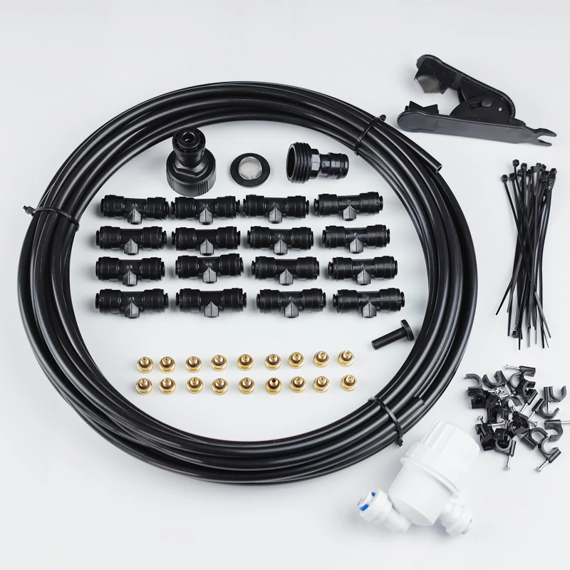 

Outdoor Mist Cooling System Irrigation Kits For Greenhouse Garden Patio 12M Mister Line 16 Tees 18 Nozzles DIY Kit, Black