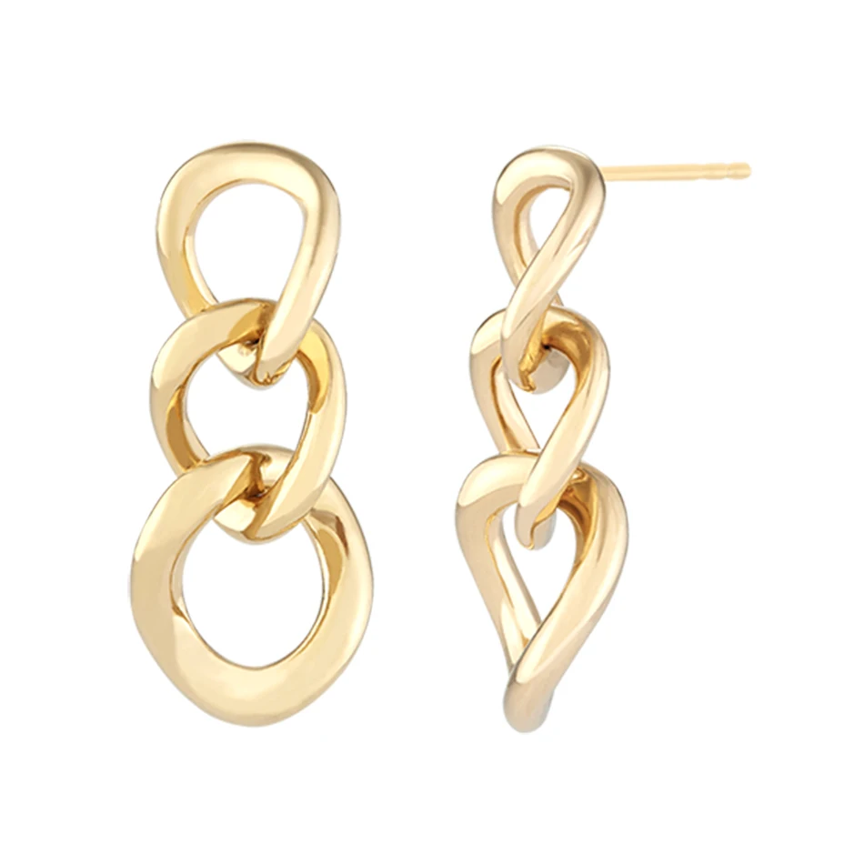 

wholesale trendy women earring 925 sterling silver statement jewelry 18k gold plated curve link stud earrings