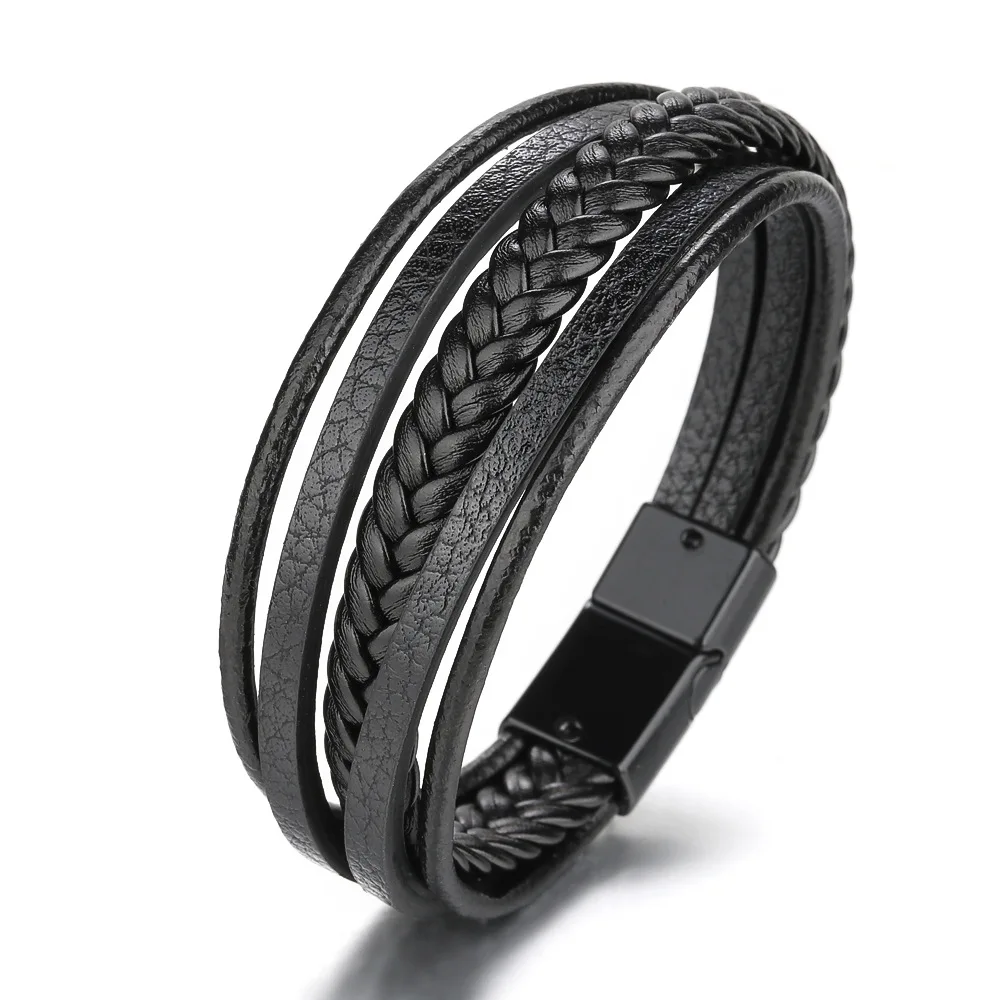 

Trendy Genuine Leather Bracelets Men Stainless Steel Multilayer Braided Rope Bracelets for Male Female Bracelets Jewelry