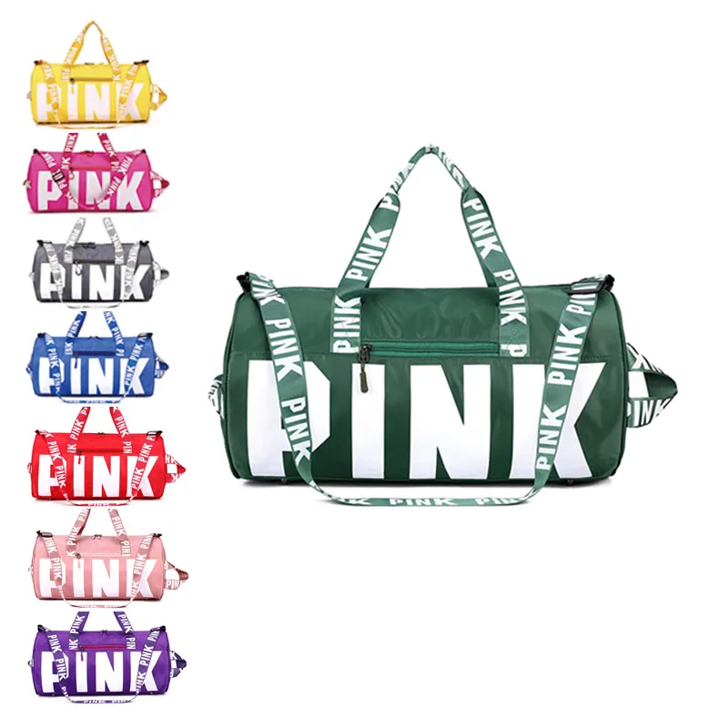 

Pink Letter Duffle Bags with Shoe Compartment Weekend Tote Cute Girl Waterproof Sports Travel Gym Bag Women, Pink,black,yellow,blue,grey,red,green