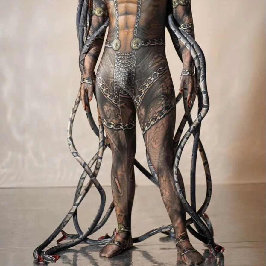 

Snake Jumpsuit Halloween party event alien snakes cosplay costumes Cool men Medusa Siamese bodysuit Stage show dance wear