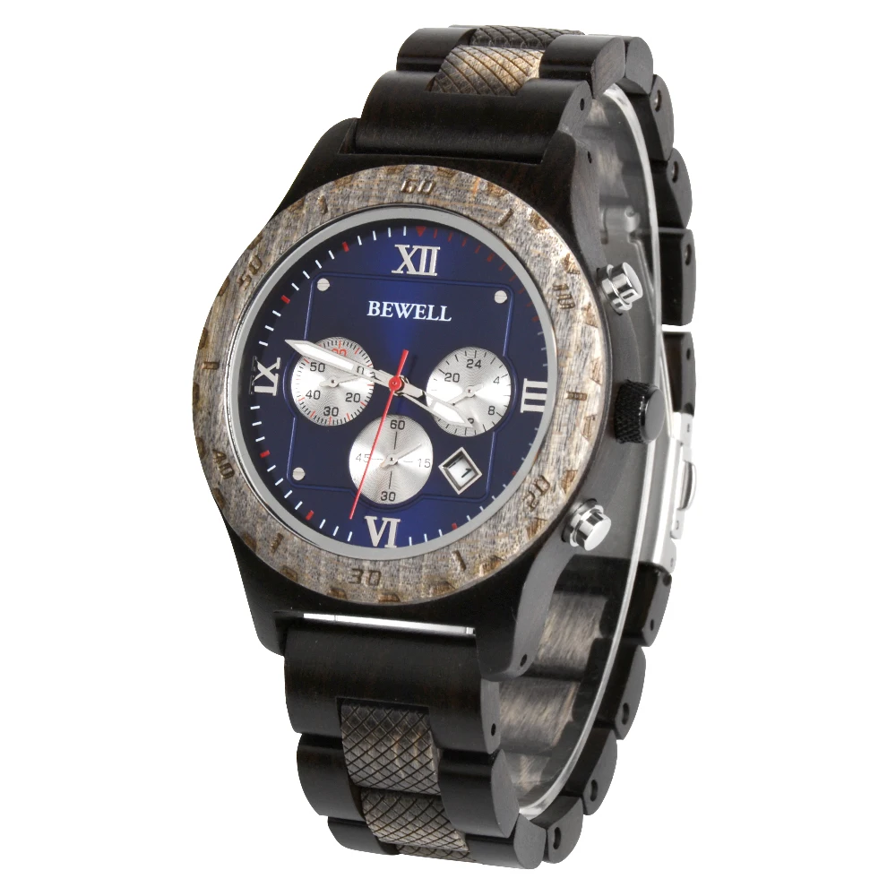 

Cool design chronograph movement men wood watch different wood combined wristwatch coming for father gifts