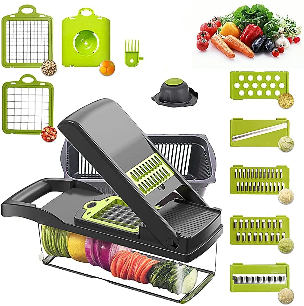 

Amazon Hot Selling Smart Kitchen Gadgets Manual Madoline 12 in 1 Food Chopper Online Multi Functional Vegetable Cutter Slicer, Custom color