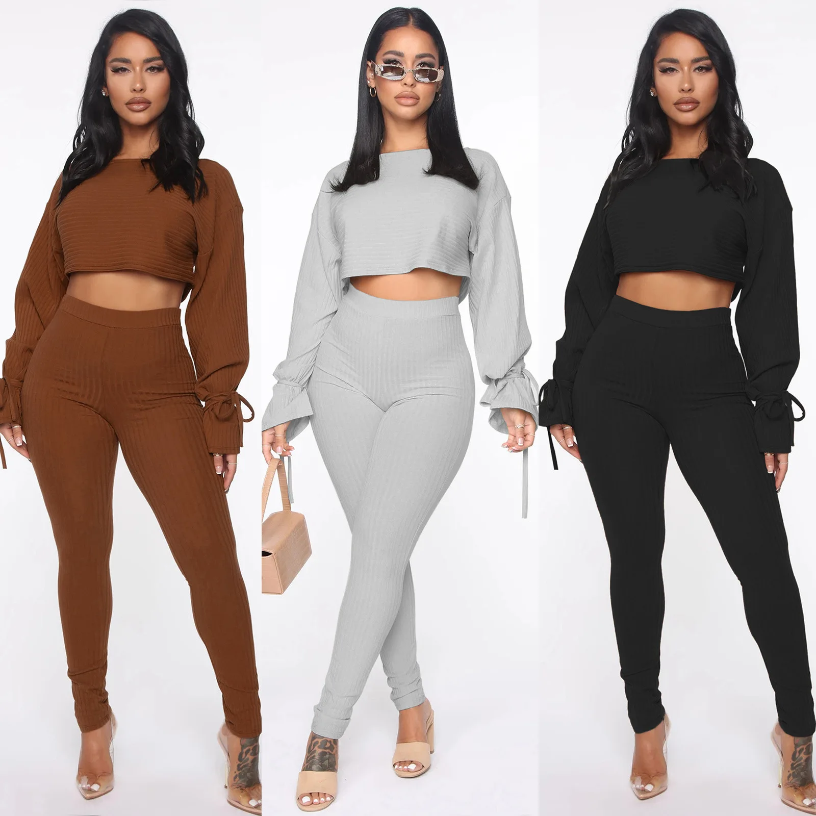 

ladies casual skims cozy lounge wear two piece set spring outfits for women 2022 sweatsuit blank pants set tech tracksuit, Picture shows