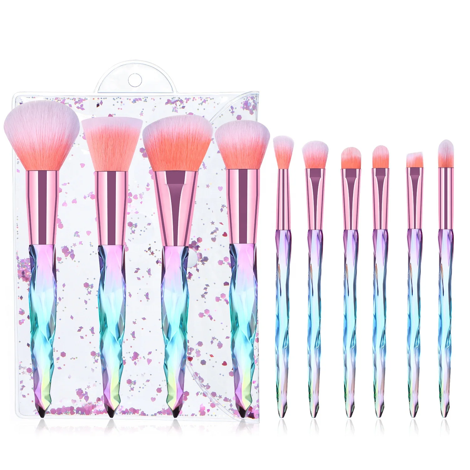 

Popular Hot Selling Crystal Transparent Handle 10Pcs Makeup Brushes Foundation Diamond Cosmetic Makeup Brush Set