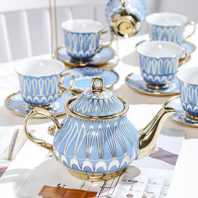 

Nordic decoration ceramic teapot coffee cup and saucer set with gold rim, As the picture