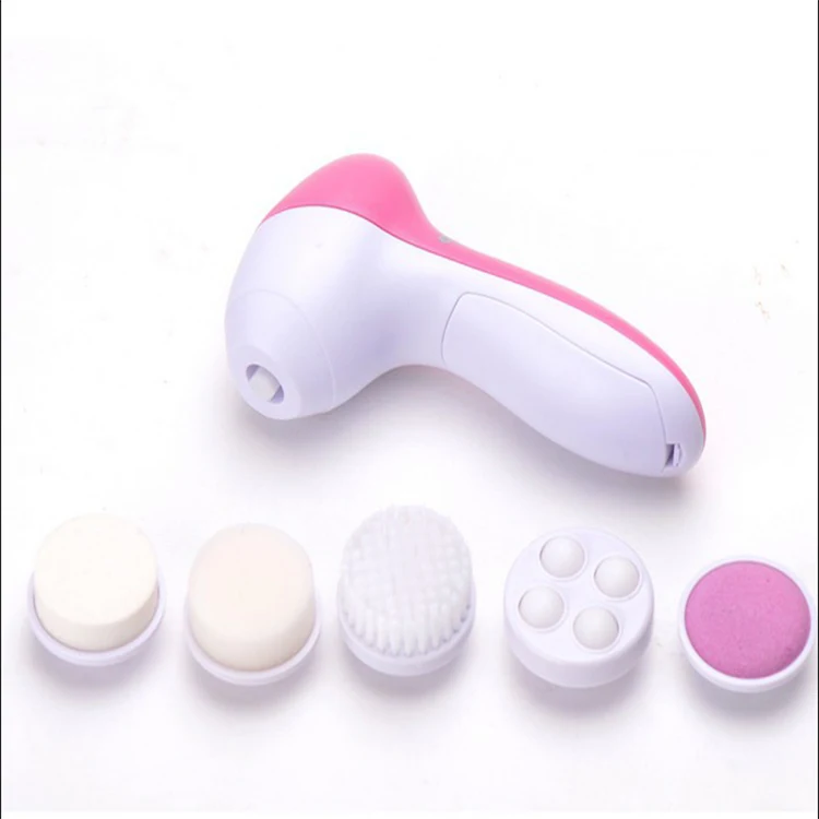 

Skin care 5 in 1 electric face cleanser massager brush, White+pink