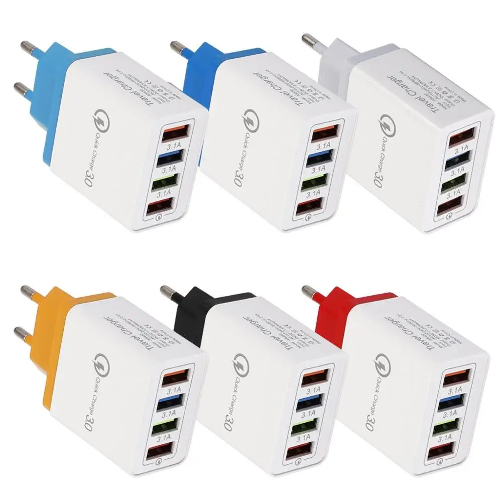 

QC 3.0 Quick Charger 4 Ports 5V 3A USB Wall Charger Universal Travel Adapter US/ EU/ UK plug Charger for iphone samsung