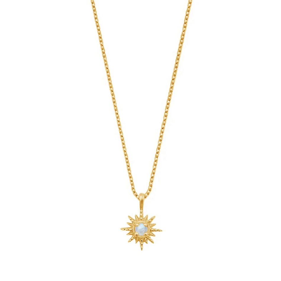 

wholesale gold jewelry necklace for women 925 sterling silver 18k gold plated moonstone starburst necklace