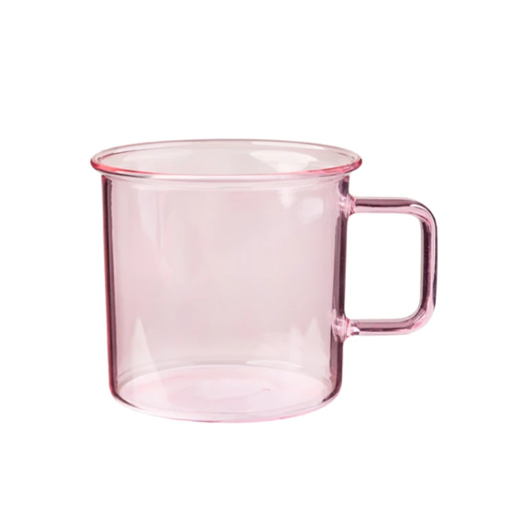 

Customized Heat Resistant Pyrex Borosilicate Clear Pink Colored Drinking Glass Coffee Cug Mug with Handle, Amber/grey/pink/clear