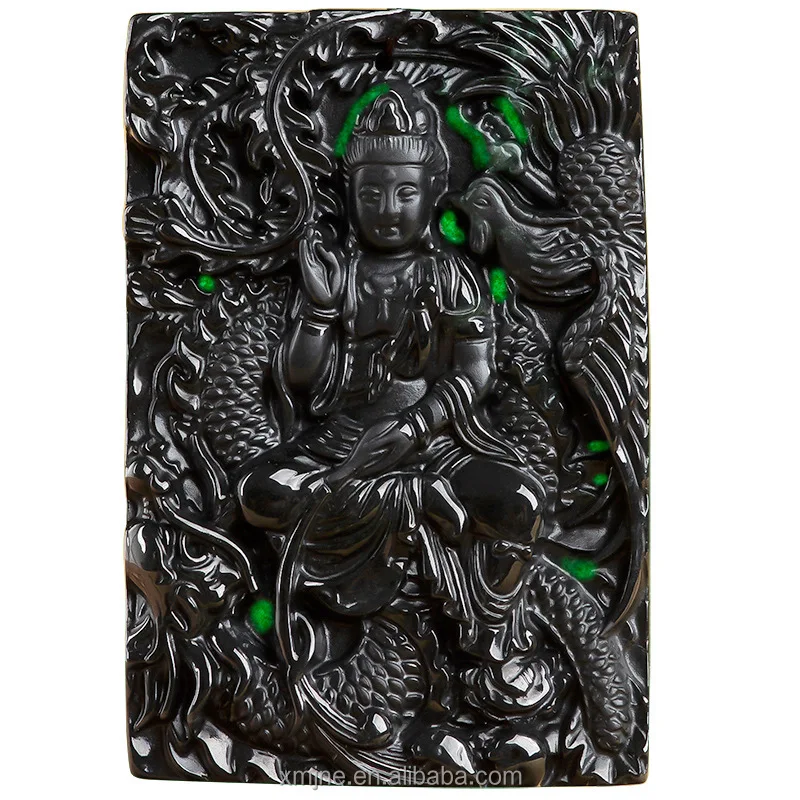 

Certified Grade A Natural Ink Green Jadeite Dragon And Phoenix Guanyin Jade Pendant Men's And Women's Jade Pendant Wholesale