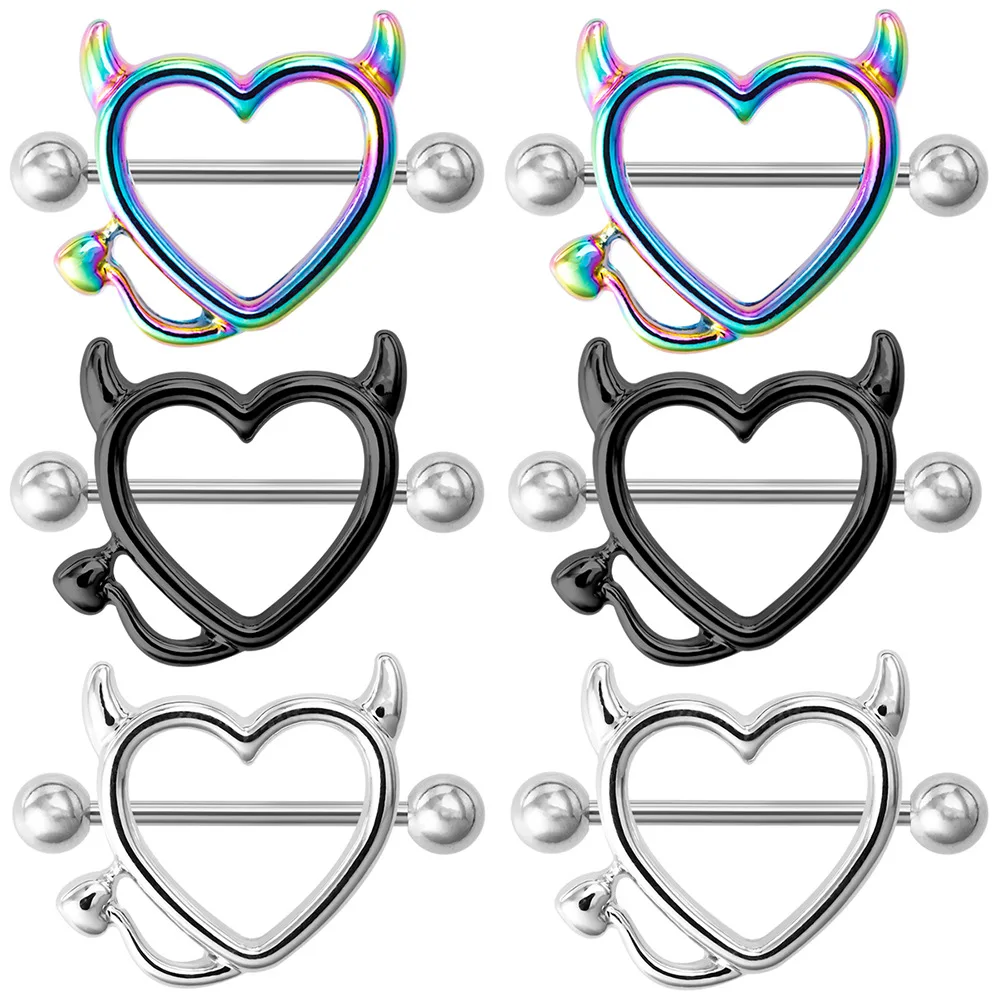 

1 Pair 14G Stainless steel Breast Piercing Jewelry Heart Nipple Piercing Bar Nipple Rings Shield Cover Barbell Sexy Piercings, As the picture