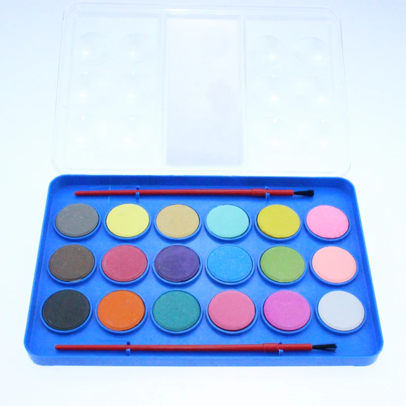 
Non-Toxic oem 18 colors watercolor paint cake set with one brush for kids 