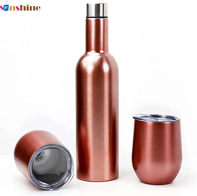 

Stainless Steel Double layered Insulated Wine Bottle Tumbler Gift Set 2 Pack 12oz Wine Tumblers and 25oz Insulated Wine Bottle, Black,white,green,pink,blue