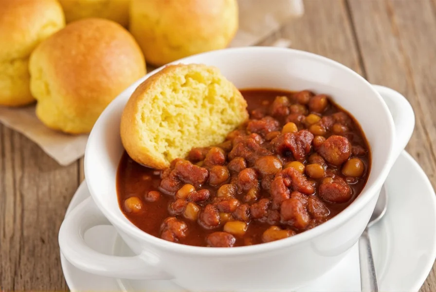Wegmans hot food bar featuring Chili Paul served in a white bowl with cornbread on the side