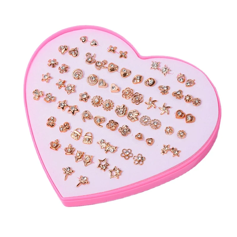 

studded Earrings Simple Mini 36 Pairs Of Peach Heart Gift Box Plastic Hypoallergenic Fashion Stud Earrings Ear Stud, Colorful