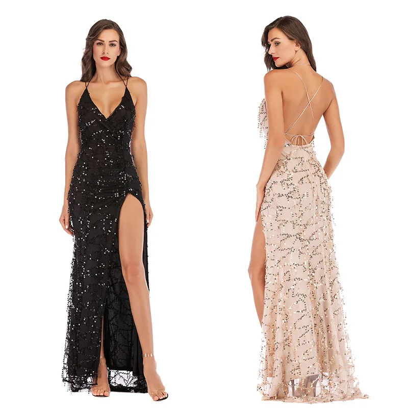 

Dinner Wears For Ladies Females Clothes Tassel Gown Mermaid Tail Shaped Sequin Spaghetti Strap Backless Evening Dress