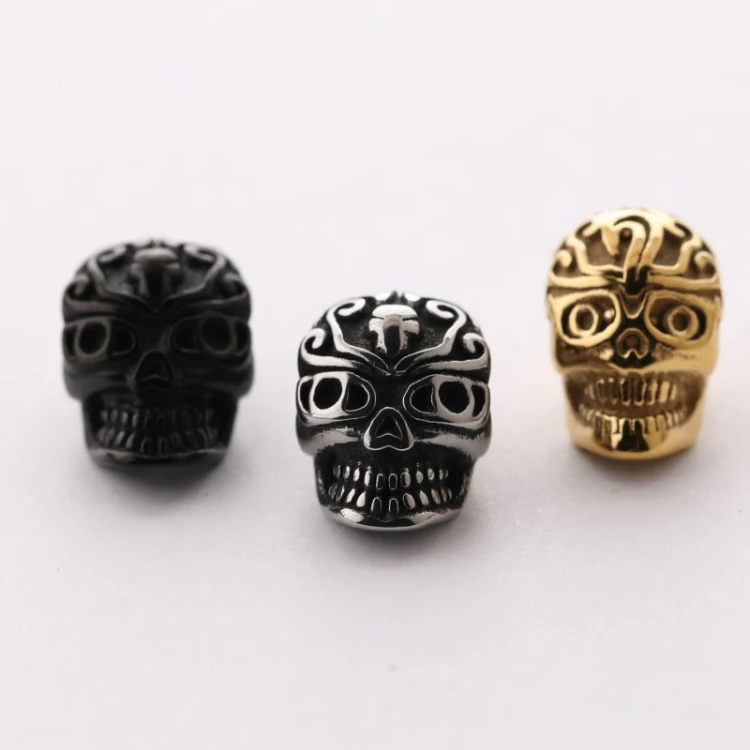 

Cool Mens Gold and Silver Plated Stainless Steel Skull Beads Charm for DIY Jewelry