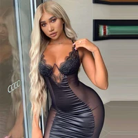 

Mesh Sexy Dress Women 2019 Summer Bodycon Dresses Bustier Satin Lace Side Sheer Cups Party Dress See Through