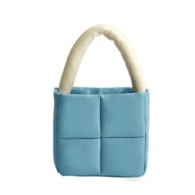 

2021 New Down Handhag Checkered Cotton filled Tote Bag Underarm Fashion Bags For Ladies Girls Puffer Bag Women Handbag, Green, blue, yellow, purple