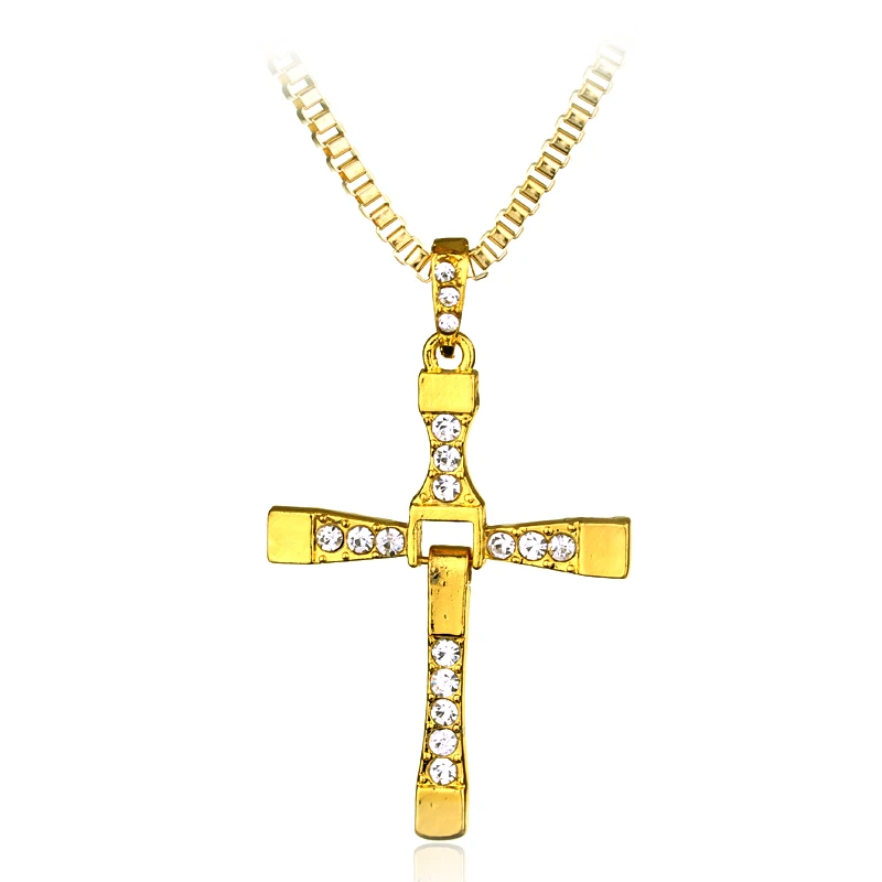 

The Fast and The Furious Dominic Toretto Men Classic Cross Pendant Necklace Silver Color Cubic Zirconia Necklace, Gold/silver color