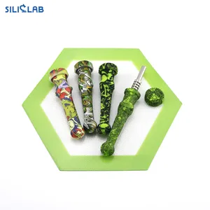 Image of Travel essential Weed Smoking Pipe Titanium nail dabs pipe silicone rubber handle tobacco e pipe with lid