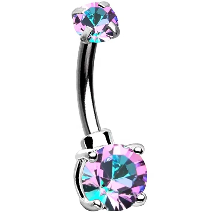 

316L Surgical Steel Prong Set Rainbow CZ Belly Button Rings Navel ring, Rose gold