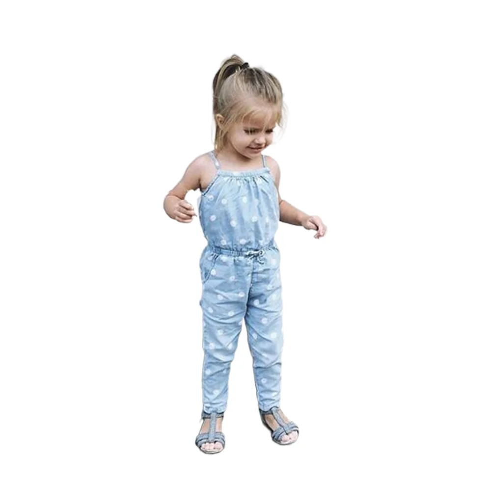 

Sleeveless Cotton and Linen Bowknot Sling Baby Jumpsuit Toddler Girl Climbing Clothes Polka Dot Printed One-piece Children