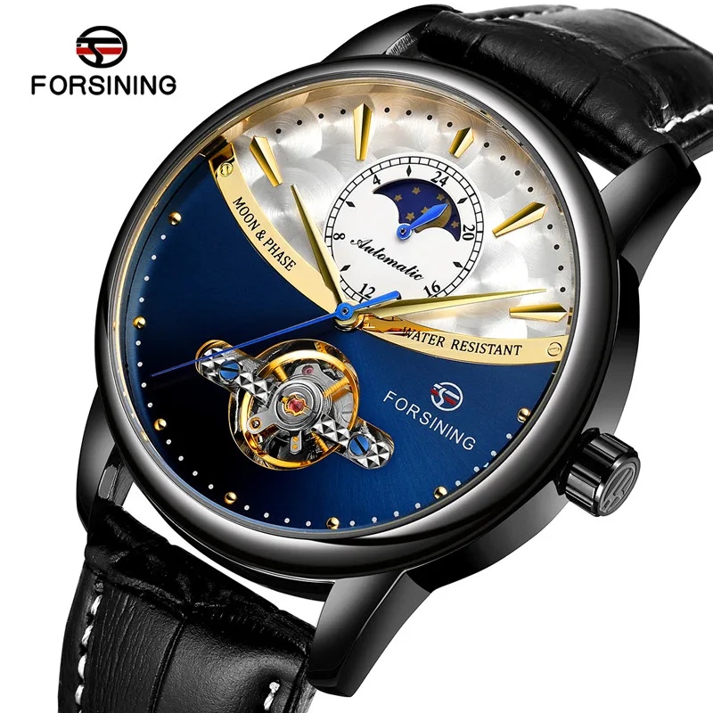 

Moon Phase Men Automatic Mechanical Watches Clocks Top Brand New Luxury FORSINING Tourbillon Watches 8179