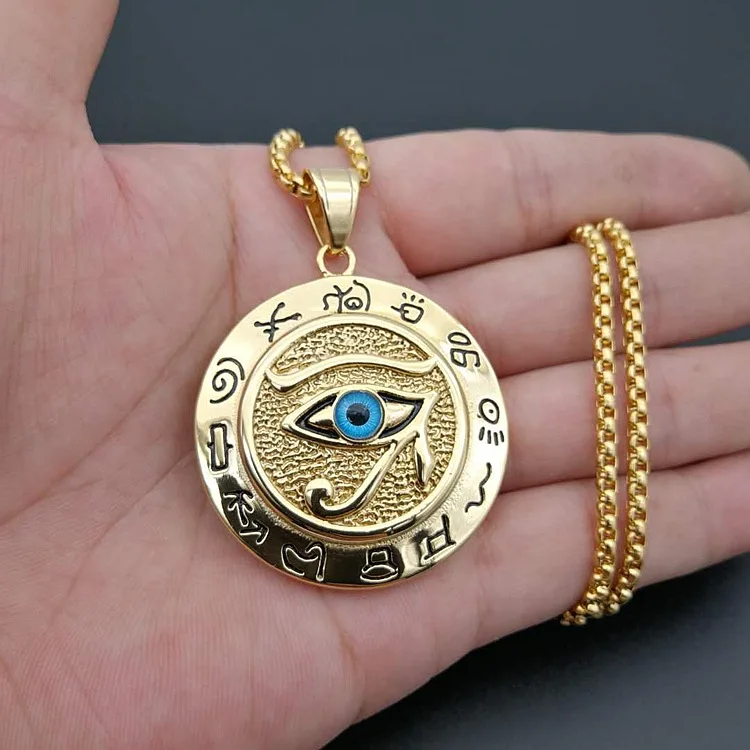 

Stainless Steel 18k Gold Egyptian Jewelry Eye of Horus Pendant Necklace for Men