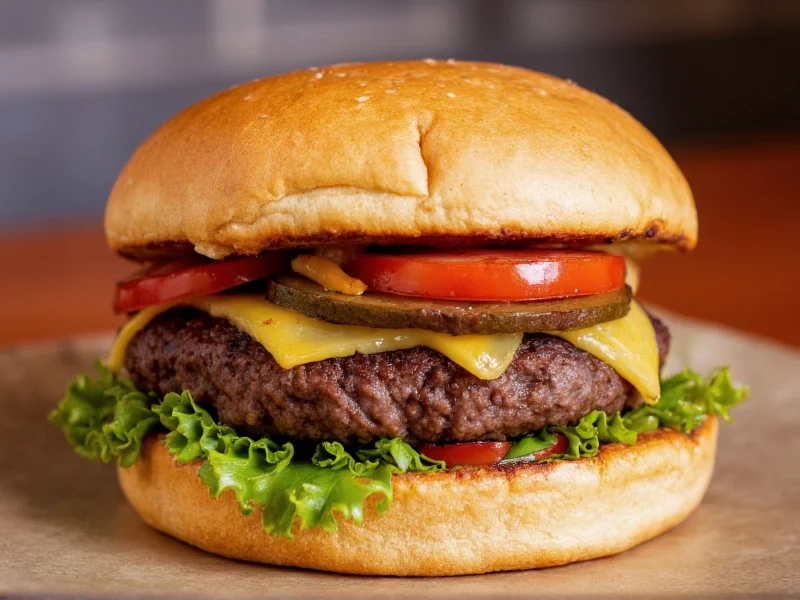 Juicy beef burger nestled in soft homemade bun with fresh toppings