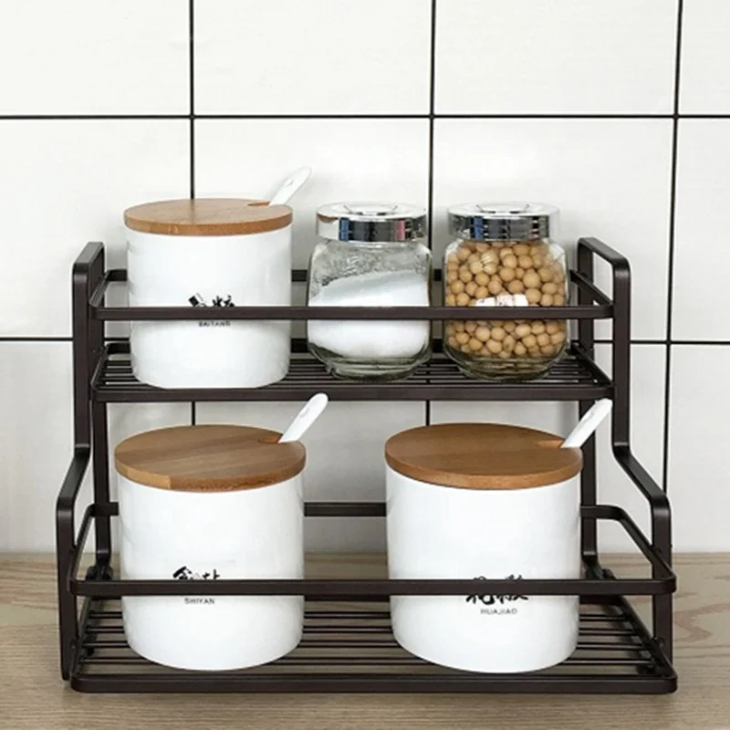 

Non-folding Rack Double Layer Kitchen Storage Organizer Space Saving Seasoning Storage Rack