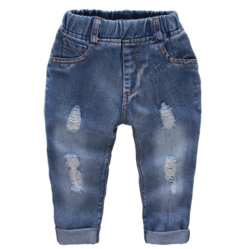 

elastic waist infant cotton stretchy denim pants kids trousers solid ripped baby jeans boys, Customized color