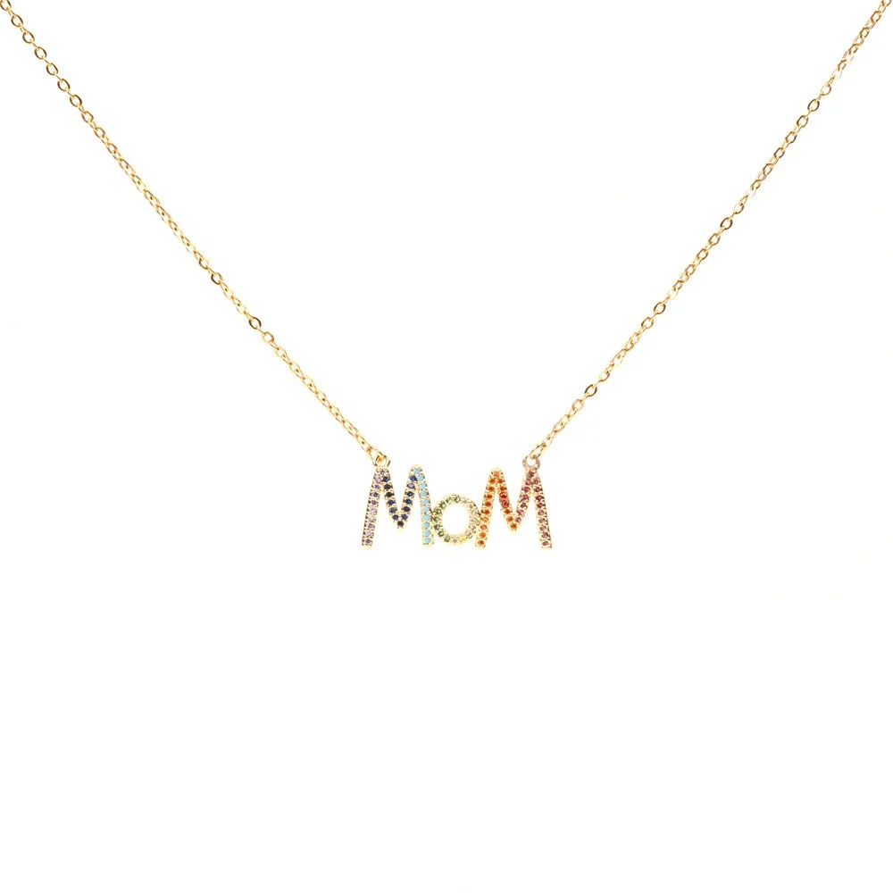 

Fashion Gold Plated Colorful CZ Stone MOM Pendant Necklace Gift For Mom, Gold/sliver/rose gold/platinum