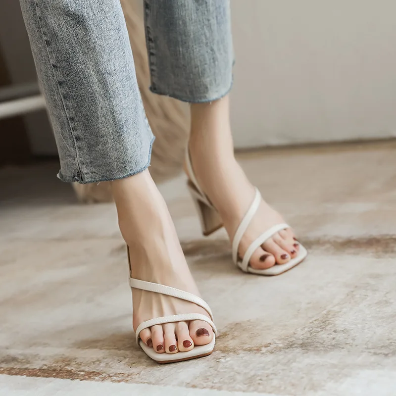 

Sandals Women 2021 New Fashion Thick Heel Roman Shoes Open Toe Heeled Sandals