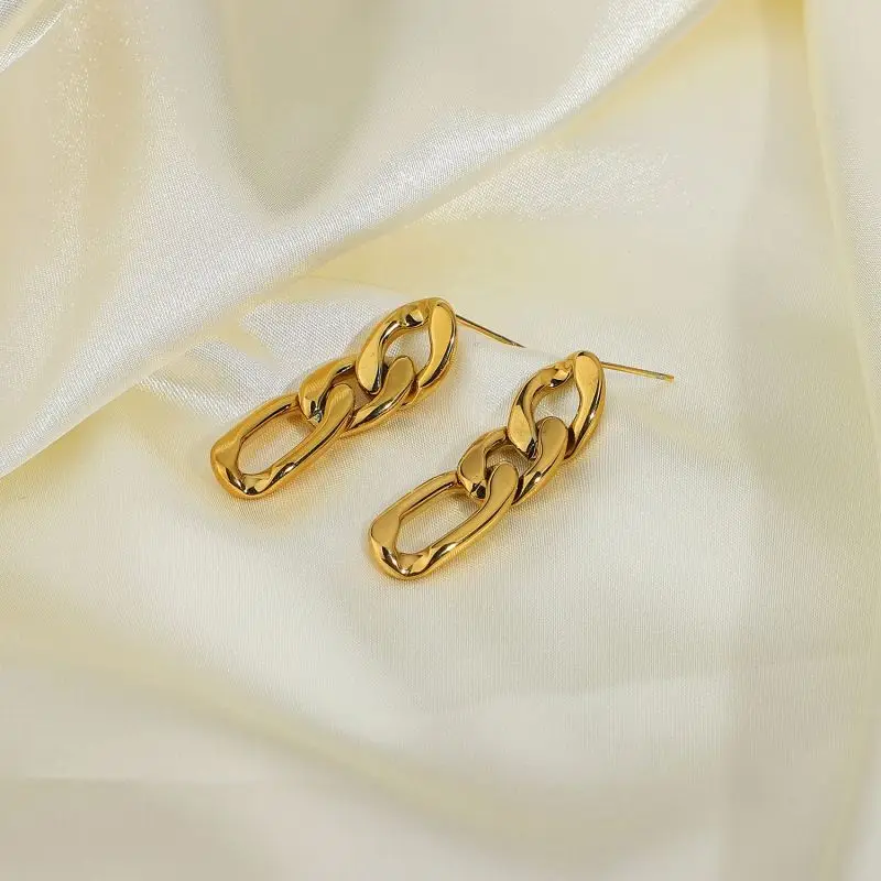

2021 New Trend Long Curb Chain Link Earrings For Women Female Gold Plated Stainless Steel Drop Earring