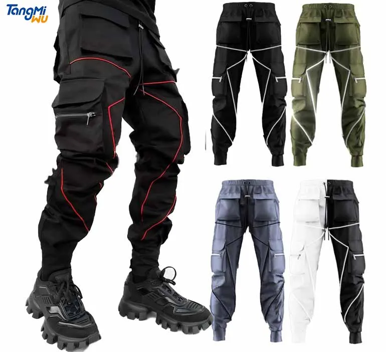 

TMW wholesale plus size men's jogger six pocket cargo track pants mens hiphop trouser tech pants reflective cargo pant
