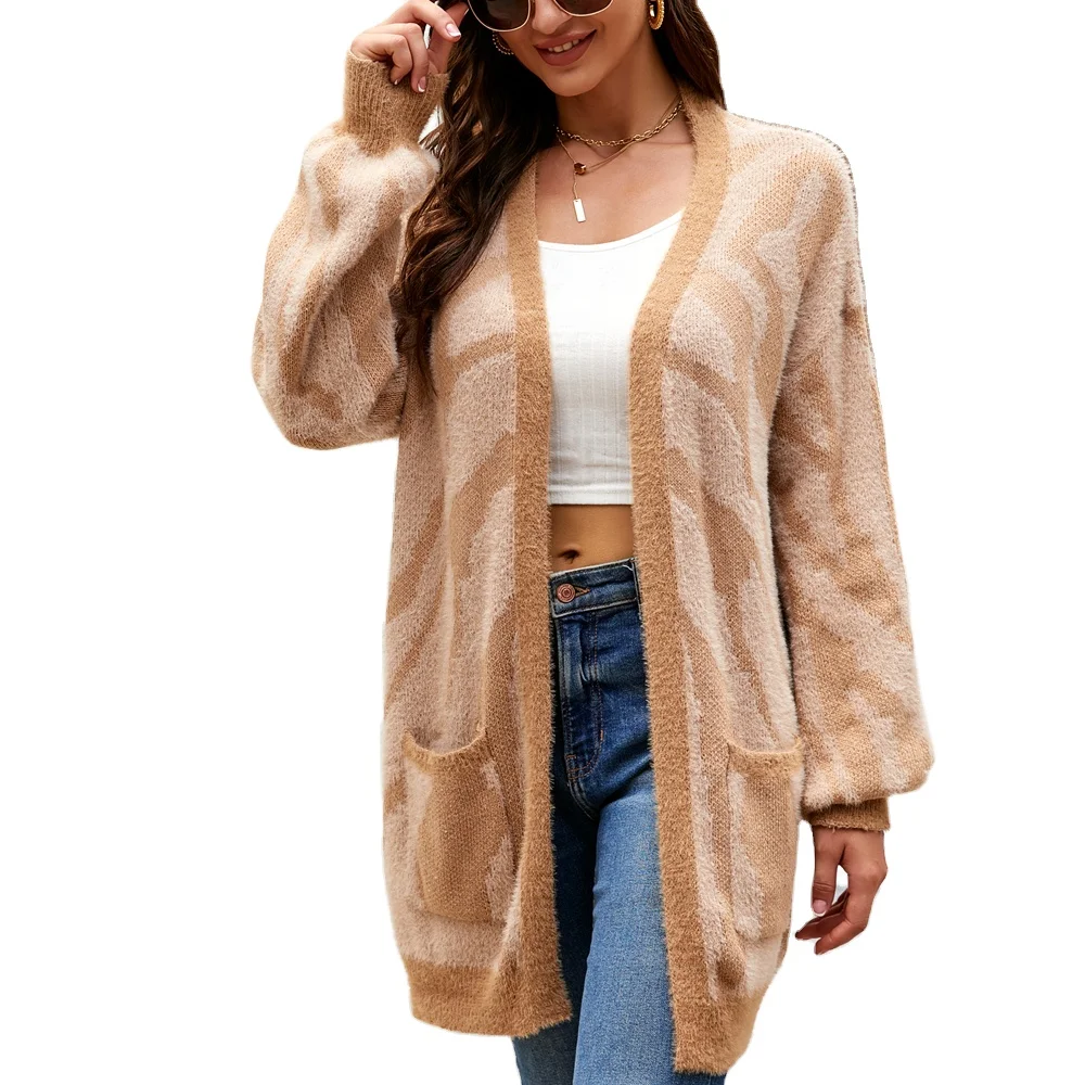 

Quality Casual Women Boutique Knitted Sweater Vendor Autumn Winter New Long Popcorn Knit Ladies Cardigan Sweater Coat Women, White/khaki/gray cardigan sweater coat