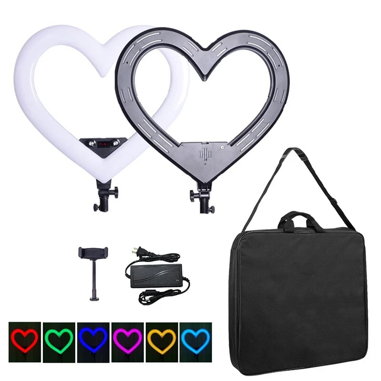 

19 Inch portable Photography Light With Phone Holder RGB LED Video Ring Light Heart Shaped Selfie Fill Light, Colarful