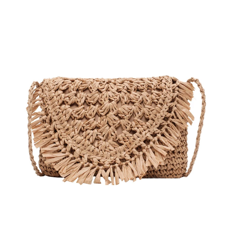 

2020 Summer Boho Tassel Handmade Crossbody Bags Ladies Holiday Rattan Woven Handbag Women Straw Beach Bag, Khaki,beige