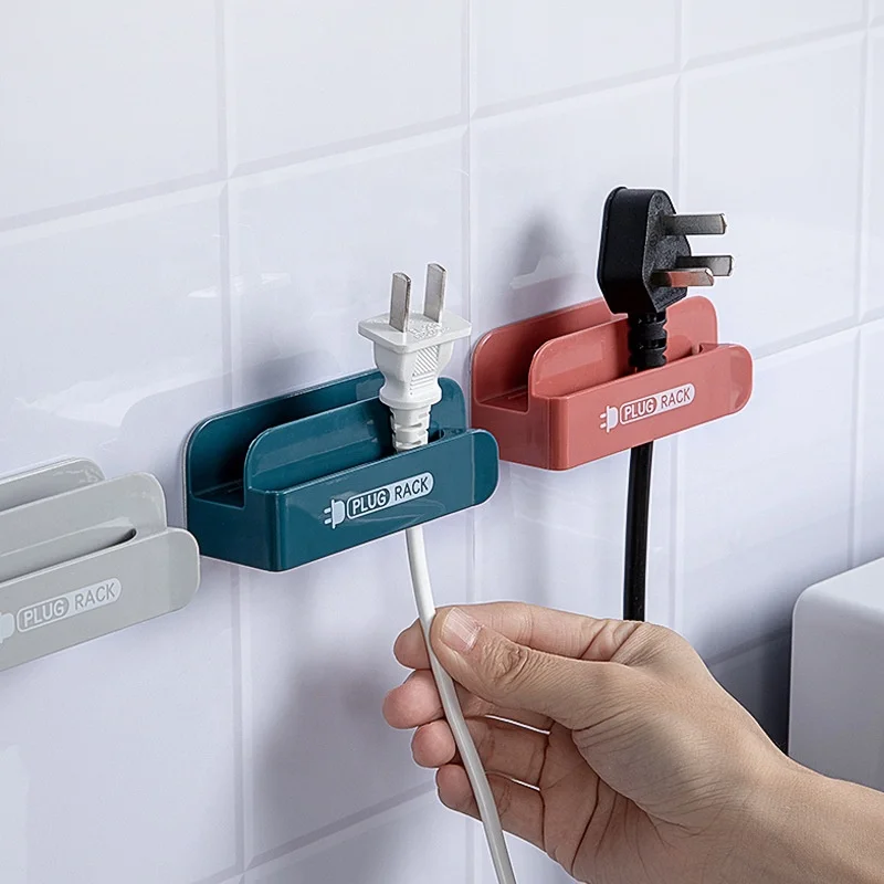 

Plug hook free perforation wall nail free multi-function seamless hook mobile phone charging cable storage rack, White, gray ,blue,red