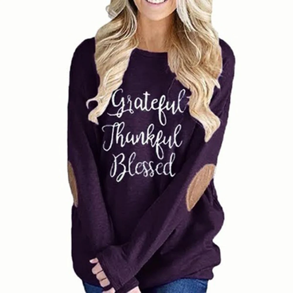 
New European And American Spring And Autumn Letter Printed T-shirt With Long Sleeve Patch Collage 