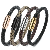 

New Style Fashion Colorful And Cheap Stainless Steel Magnetic Buckle Leather Bracelet For Man And Woman