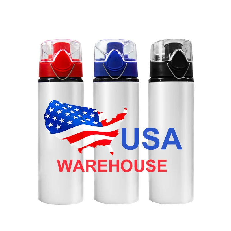 

USA Warehouse Stocked Hot Selling White Blank Sport 750ml Sublimation Kids Aluminum Water Bottles Blanks with Leak Proof Lid