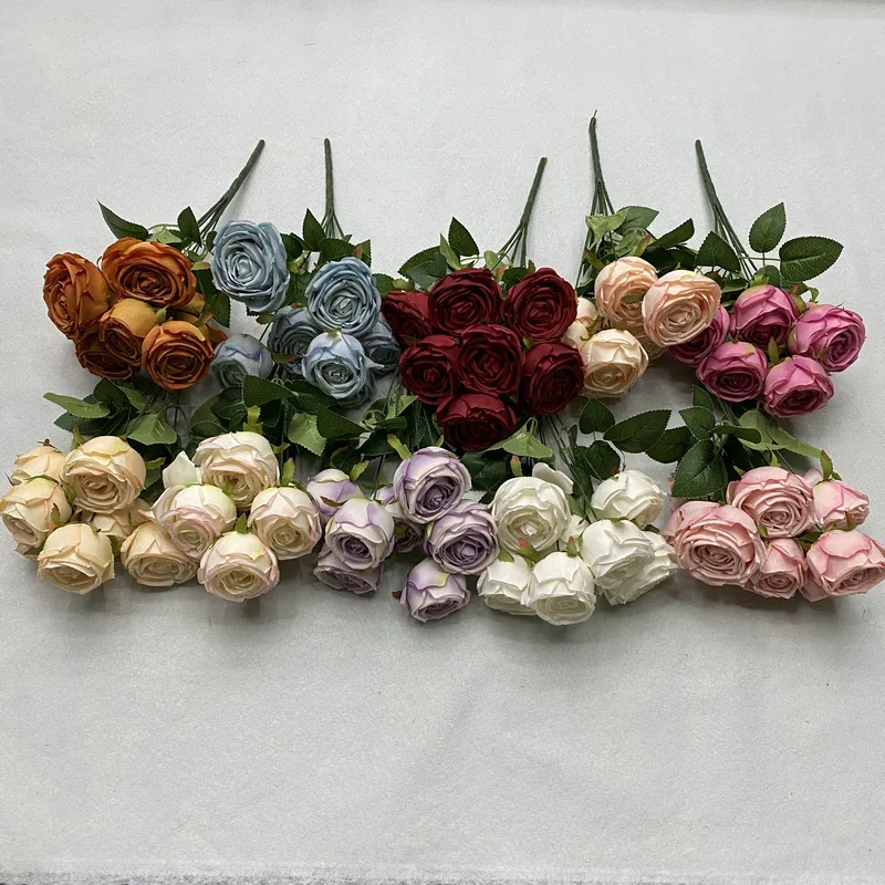 

Wholesale 7 Heads Faux Wedding Flowers Bouquets Table Decoration Artificial Floral Simulation Rose Flower Bouquet