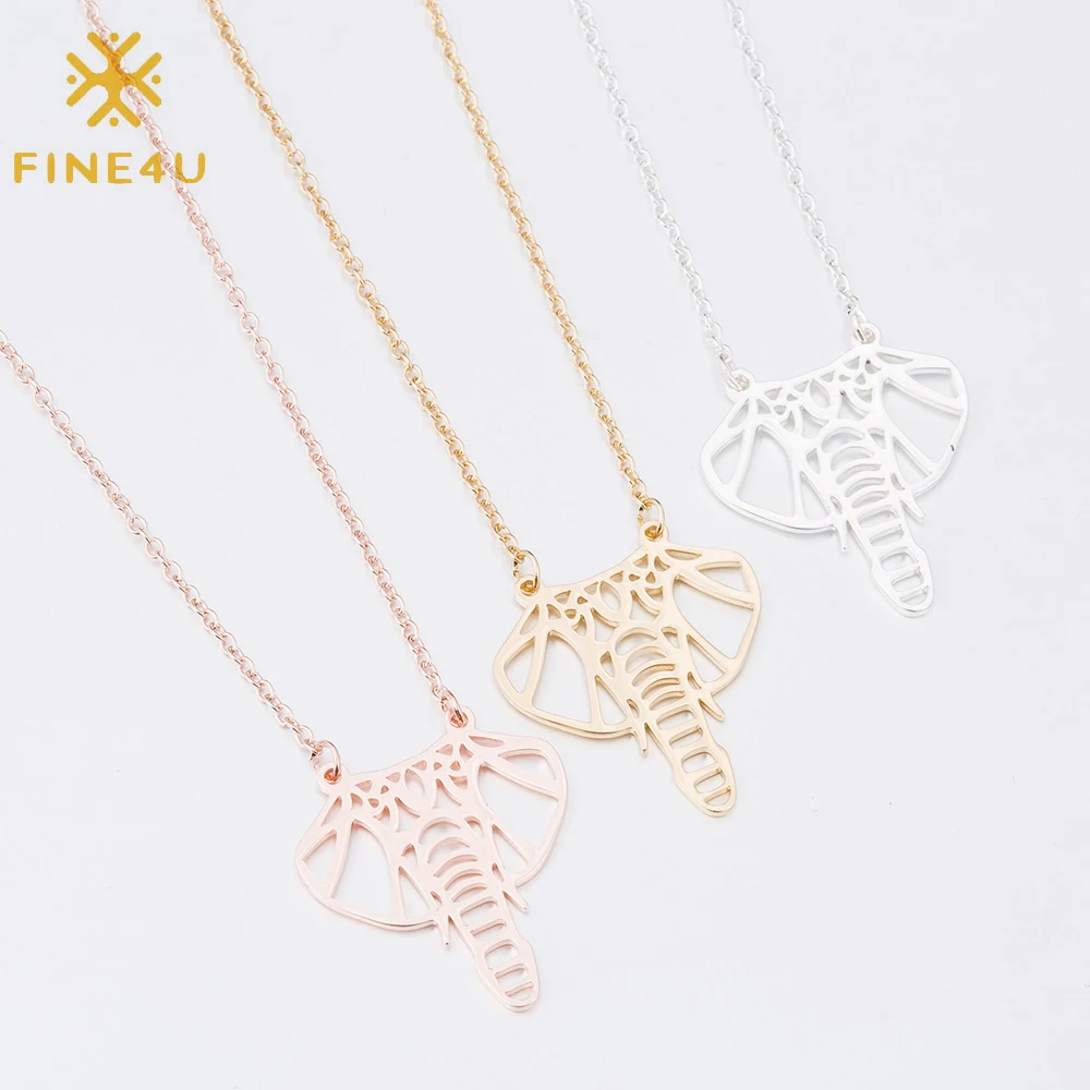 

Cute birthday gift stainless steel geometrical origami PVD plated gold pendant elephant necklace, Rose gold/gold/steel